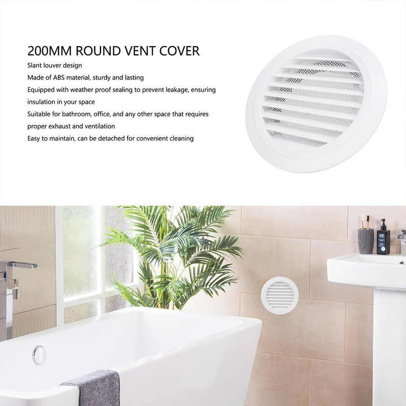 8 Inch Round Vent Cover, 200mm Weather Resistant ABS White