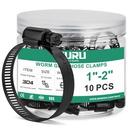 OURU 10PCS 1"–2" Black Hose Clamp,Adjustable 27-51mm Small Hose Clamps Stainless Steel,Metal Worm Gear Hose Clamps for Automotive,Plumbing,Intercooler,Pipe,Fuel Line Radiator Clamps