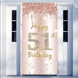 51. Geburtstag Deko Frauen, Happy 51st Birthday Door Banner Roségold, 51. Geburtstag Stoff Schild Plakat Türdekoration, 51. Geburtstag Hintergrund Banner Damen, Geburtstagsfeier Willkommensschild