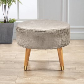 Home Soft Things Modern Oval Faux Fur Ottoman Plush Padded Pouf w/ Wood Legs for Cozy Home Decor - Pure Cashmere
