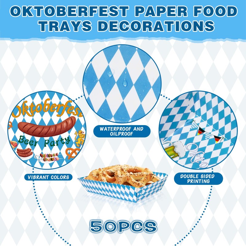 JOINCCI Oktoberfest Decorations,52 PCS Oktobefest Paper Food Trays with 4