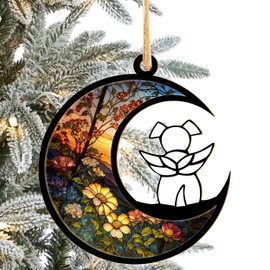 LOVELYPOD DIY Dog Ornament Suncatcher Memorial Gifts for Dog Lovers, A White Dog with Wings on Window Hangings Suncatcher, Loss of Dog Sympathy Gift, Remembrance Gifts in Memory Dog (4 Inches)