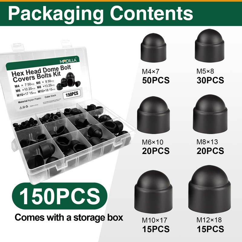 150 Pcs Metric Rubber Bolt Caps, Hex Head Dome Covers