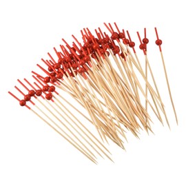 uxcell Cocktail Toothpicks, 100Pcs 4.72" Bamboo Red Pearl Bead Long Fruit Stick Decorative Cocktail Skewers Picks for Drinks Appetizer Fruits, Red