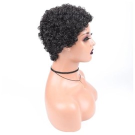 KUSPOAL Afro Kinky Curly Human Hair Short Wig for Women,Full and Fluffy Made Wig Glueless Hair Replacement Wig Black