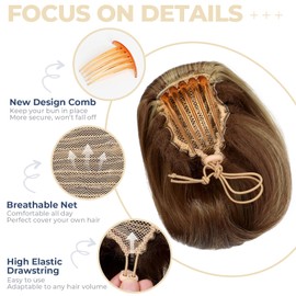 Cephermer Hair Bun Short Ponytail Extension Natural Fully Bun with Comb Clip Light Brown Mix Ash Blonde Synthetic Chignon Drawstring Updo for Women