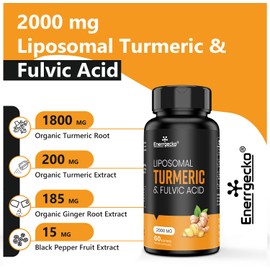 2000 mg Liposomal Turmeric Curcumin with Black Pepper & Ginger for Superior Absorption with Fulvic Acid and Humic Acid 180 Softgels - 3 Month Supply