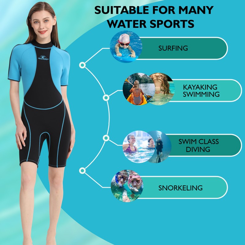 Shorty Wetsuits for Women, 3/2mm Back Zip Wetsuits for Water