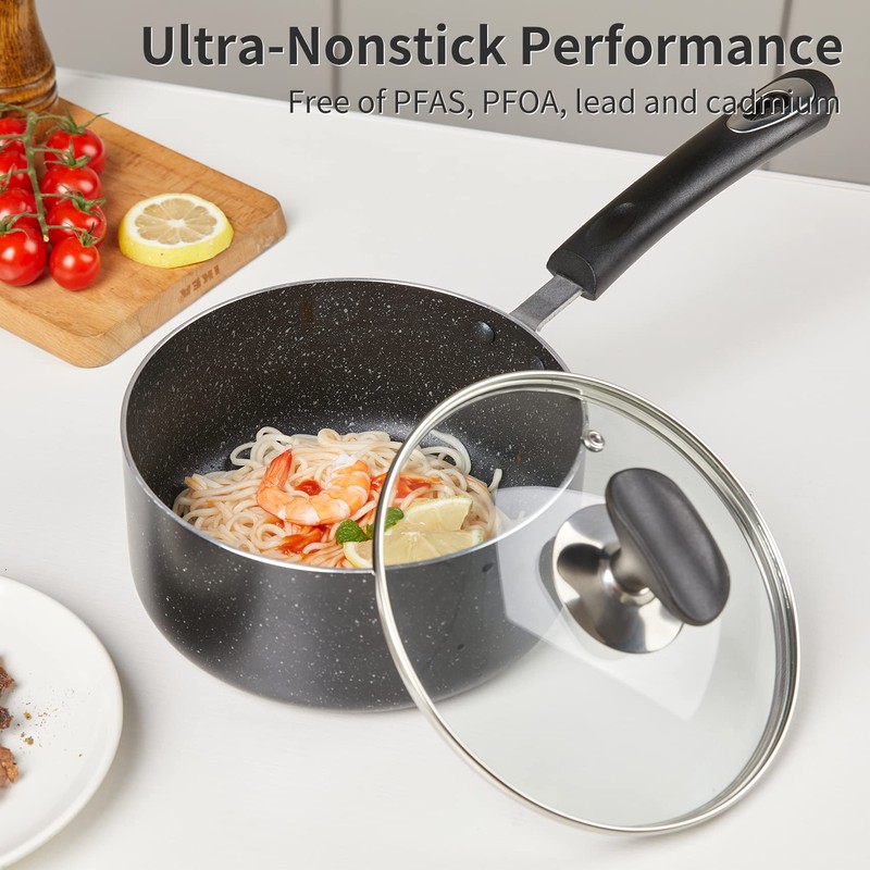 HooJay Nonstick Saucepan Set with Lid, Non Stick 1.5QT &
