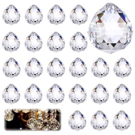 Tkxjry Pack of 24 Crystals for Hanging, 20 mm Crystal Suncatcher, Sparkle Prism Crystal, Crystal Prisms Ball, for Windows, Decorative Pendant for Photography, Garden Window Decoration (Clear)