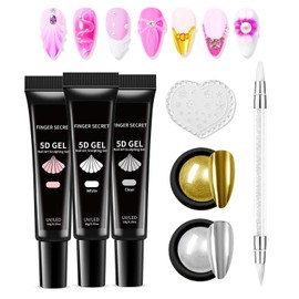 5D Nail Sculpting Gel 3PC-Set, 3D Gel Nail Art & Sculpting Glue for Tips Nail Charms,With Chrome Powder for Drawing, Rhinestone Glue for Nails