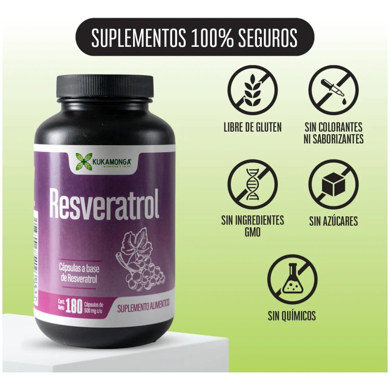 Resveratrol | Antioxidante | 180 Cápsulas | Polifenoles Sin Sabor