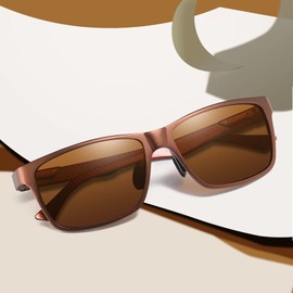 DUCO Men's Polarised Sunglasses with Rectangular Metal Frame and Carbon Fibre Glasses Bows, UV400, CAT 3 8206