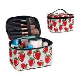 Jolamirel Red Strawberry Travel Toiletry Bag Kit Makeup Case for Women, Polka Dot Fruit Strawberries Dopp Kit Zipper Cosmetic Organizer Brush Holder Makeup Bag