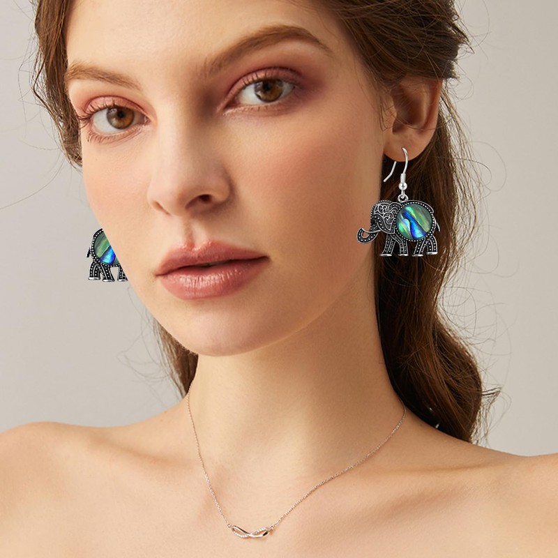 unixmoment Bohemian Vintage Silver Elephant Shell Dangle Drop Earrings Creative