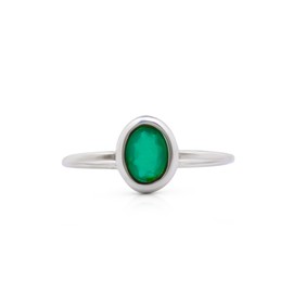 Koral Jewelry Oval Green onyx - 925 Sterling Silver Ring - Delicate BOHO Chic Jewelry - Fashionable and Stylish for Women with Velvet Gift Bag/Box - Made by Indian Artisans - Size 5-9, Sterling