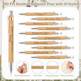Motipuns 60 Pcs 2026 Teacher Week Appreciation Gift Bulk, Thank You Bamboo Ballpoint Pens with Wood Keychains and Inspirational Cards for Teacher Employee Staff Office