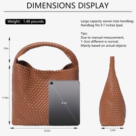 K.EYRE Woven Bag for Women, Vegan Leather Tote Bags Large Hobo Purses for Women Handmade Shoulder Bag with Adjustable Strap