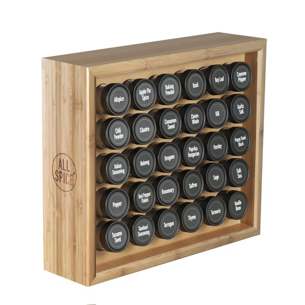 AllSpice Wood Spice Rack, Includes 30 4oz Jars- Bamboo