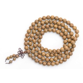 anzhongli Mala Beads Bracelet 108 8mm Prayer Meditation Sandalwood Elastic (8mm Gold Sandalwood)