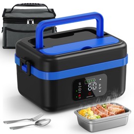 Luckit Cordless Electric Lunch Box for Adults, 16000mAh Battery-Powered Heated Lunch Box, 1L Rechargeable Self-Heating Food Warmer with Fork & Spoon and Insulated Bag for Work, Travel, Car, Office