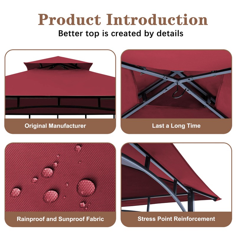 SCOCANOPY Upgraded Fabric Replacement Canopy Grill BBQ Gazebo Roof Top