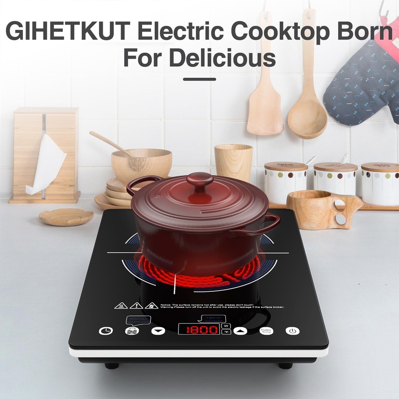 GIHETKUT Electric Cooktop Single Burner, 1800W Electric Stove Top with