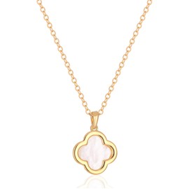 JURYLOO Clover Necklace for Women - 14K Gold Plated Four Leaf CZ Pendant Necklace Lucky Charm Jewelry Gifts for Women NK-Clover-White