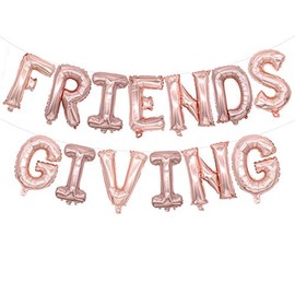 SWYOUN 16" Friendsgiving Aluminum Foil Mylar Balloons Banner Thanksgiving Friends Party Supplies Decorations(Rose Gold)