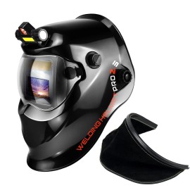 TRQWH Welding Hood with Light & Leather Bib, 2 Arc Sensors, Grinding Mode
