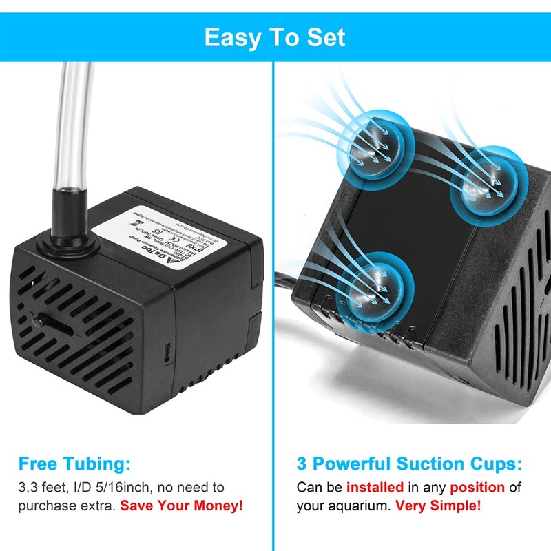 DaToo 95GPH 5W Small Submersible Water Pump Mini Fountain Pump