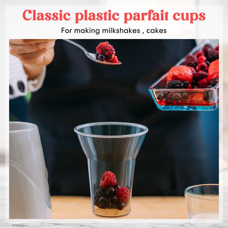 Baderke 50 Sets Plastic Parfait Cups with Red Plastic Soda