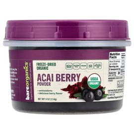 BareOrganics Freeze-Dried Organic Acai Berry Powder 114g Supplement, 1, 114 / BareOrganics 베어오가닉스 동결건조 유기농 아사이베리 파우더 114g 보충제, 1, 114