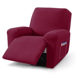2026 Stretch Oversized Recliner Cover 3-Piece (36"-46") Super Soft XL-Recliner Chair Covers with Big Pocket & Anti Slip Ties Stay in Place, Lazy Boy Reclining Slipcover Durable Washable, Wine Red