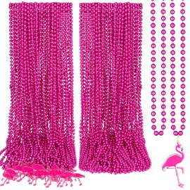 Sasylvia 48 Pcs Flamingo Bead Necklace Luau Summer Pool Party Supplies Gift Birthday Miami Bachelorette Graduation Wedding Decor (One with Pendant One No Pendant)(Pink, Flamingo)