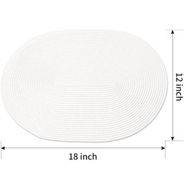 FunWheat Oval Braided Placemats Set of 4 Table Mats for Dining Tables Washable Heat Resistant Place Mats for Indoor Outdoor Use 12 x18 Inch(Oval White, 4pcs)