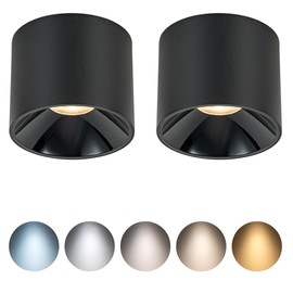 QIBANG 12W 5CCT Modern Led Ceiling Spotlights Indoor Dimmable 2700K-3000K-3500K-4000K-6000K Selectable,4.72" Cylinder Light CRI 95+ Mini Led Spot Lights Fixtures,Black Ceiling Lighting 2 Pack