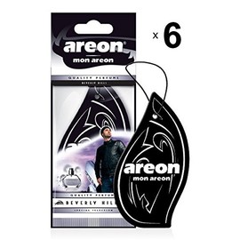 AREON Mon Auto Lufterfrischer Beverly Hills Schwarz Duft Anhänger Hängend Aufhängen Spiegel Autoduft Pappe 2D Wohnung (Set Pack x 6)