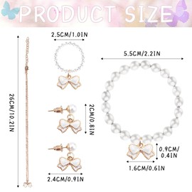 Fadcaer 4 PCS Girls Jewellery Set Kids Jewellery Sets for Girls Jewellery Sets for Kids Bow Pendant Pearl Girls Bracelets Necklace Rings Earrings Childrens Jewellery for Girls Daughter (white)
