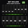 TecoTek 14PCS 1/2" Deep Drive Impact Socket Set, 6-Point, Metric