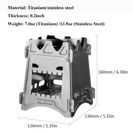 BlueDorado Ultralight Wood Burning Stove Portable Backpacking Stove Titanium Multi-Fuels Outdoor Camping Stove (Titanium)