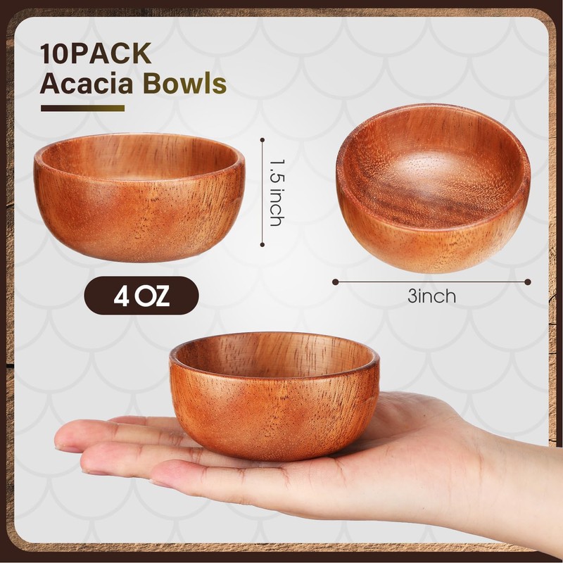 Skylety 10 Pcs Acacia Wooden Bowls Small Calabash Bowls Round