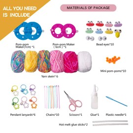 Pom Pom Pets Arts & Crafts Kit ,Make 10Pom-Pom, DIY Plush Craft Set，Pom Maker School Home Creative Activity Birthday Gift