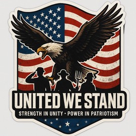 United We Stand Eagle Sticker, 5 inches - US Army Decal, American Flag, Patriotic, Military
