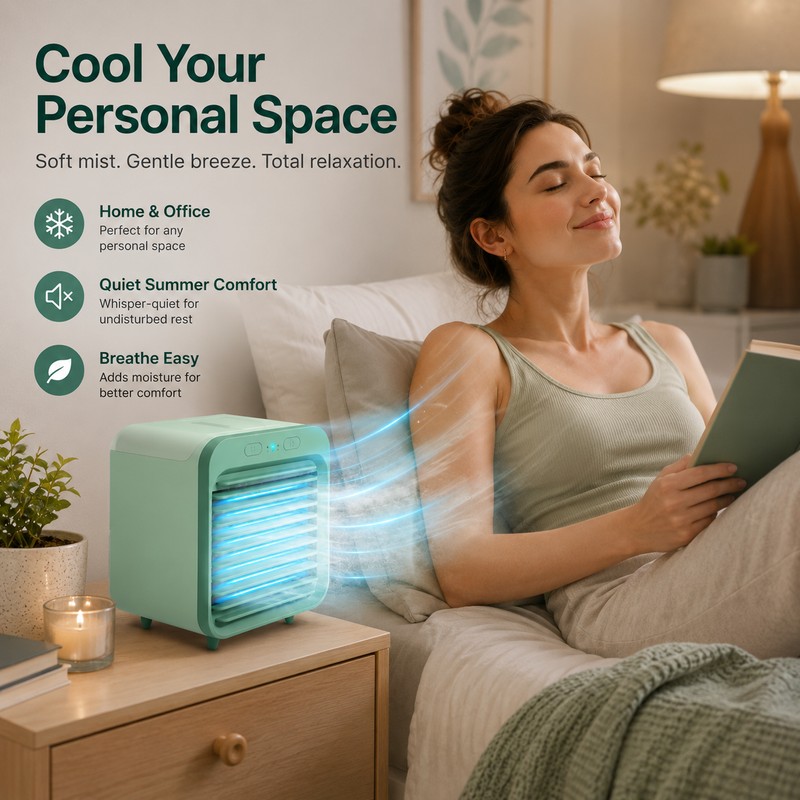Portable Mist Cooling Fan for Desk – USB Rechargeable Mini