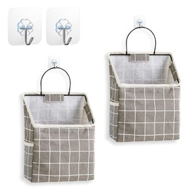 Wall Hanging Storage Bag, 2Pcs Over The Door Closet Organizer Bag,Fabric Hanging Pocket Organizer, Fabric Storage Basket, Decorative Canvas Storage Bins Baskets Washable Hanging Storage Bag, Black