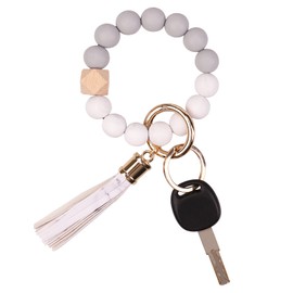Aoksunova Key Ring Car Women Key Ring Bracelet Car Key Ring with Beads Tassel Gifts for Women, 8cm x 8cm