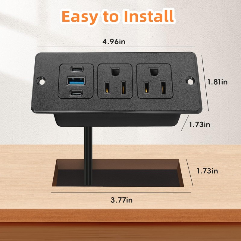 Recessed Power Strip USB, 20W Fast Charging Furniture Outlet -