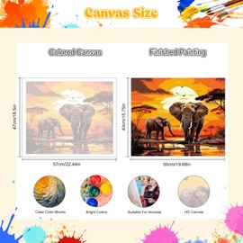 NEWENMO DIY Two Elephants Paint by Numbers Adult, Sunset Paint by Numbers Adult, Painting by Numbers Kits, DIY Hand Painted Oil Painting Set with Brushes and Acrylic Paints, for Home Decor, 40 x 50 cm