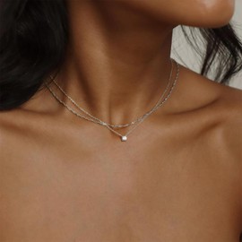 Layered Necklaces for Women Silver Stackable Stack Choker Necklaces Layering Circle Pendant Chain Necklace Jewelry for Women